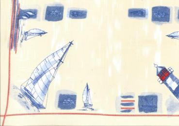Nickituch Leuchtturm/Segelschiff, 53 x 53 cm