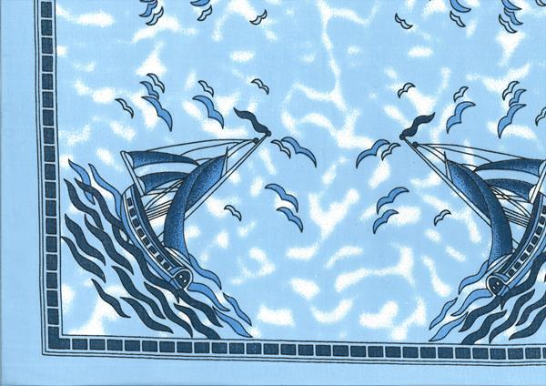 Nickituch Segelschiff hellblau, 53 x 53 cm